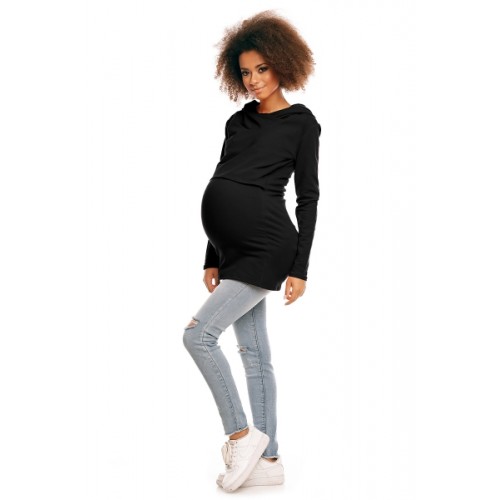 Be MaaMaa Tehotenské/dojčiaca triko s kapucňou - čierné
