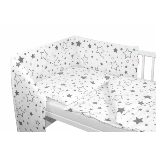 Mantinel s obliečkami - Sivé hviezdy a hviezdičky - biely, 135x100 cm
