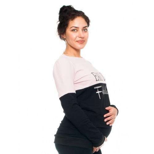 Be MaaMaa Tehotenské a dojčiace triko/mikina Fabulous, dlhý rukáv, čierno-ružová, veľ. M