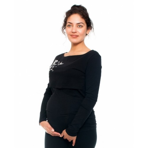 Be MaaMaa Tehotenské a dojčiace triko - pierko, dlhý rukáv, čierne, veľ. S