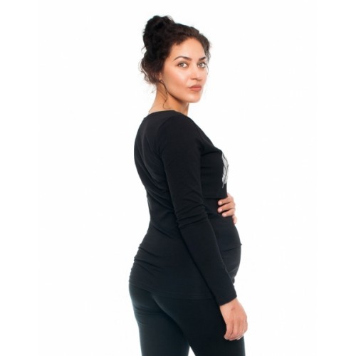 Be MaaMaa Tehotenské a dojčiace triko - pierko, dlhý rukáv, čierne, veľ. XL