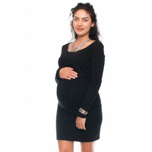 Be MaaMaa Elegantné tehotenské a dojčiace šaty Aszka - čierne, veľ. S