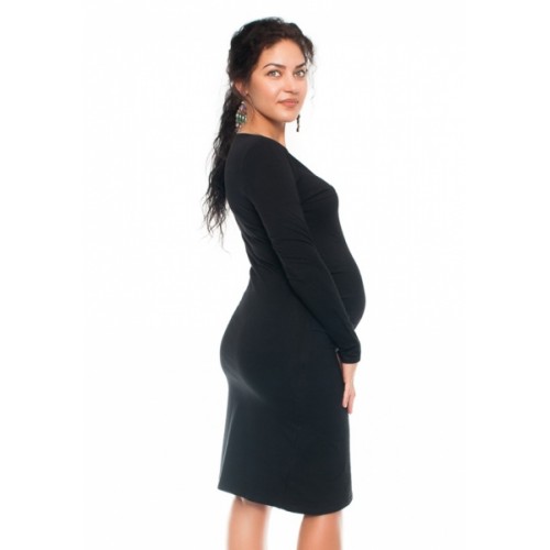Be MaaMaa Bavlněné tehotenské a dojčiace šaty s potiskom Kvetin, čierne, veľ. XL