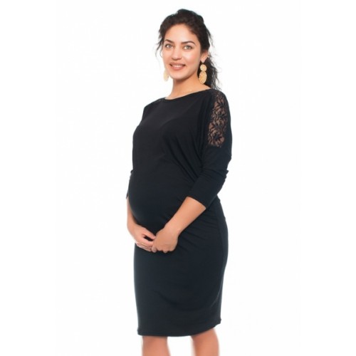 Be MaaMaa Elegantné tehotenské šaty s čipkou - čierne, veľ. XL