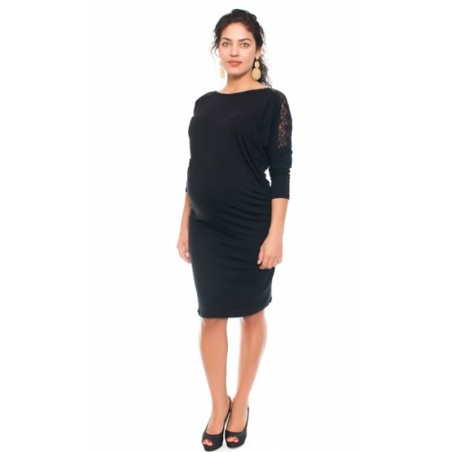 Be MaaMaa Elegantné tehotenské šaty s čipkou - čierne, veľ. XL