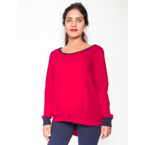 Be MaaMaa Tehotenské tričko/mikina dlhý rukáv Esti - červené, veľ. XL