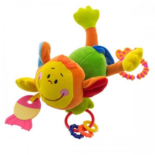 Euro Baby Plyšová hračka s hryzátkom a hrkálkou -Opička - zelená, D19